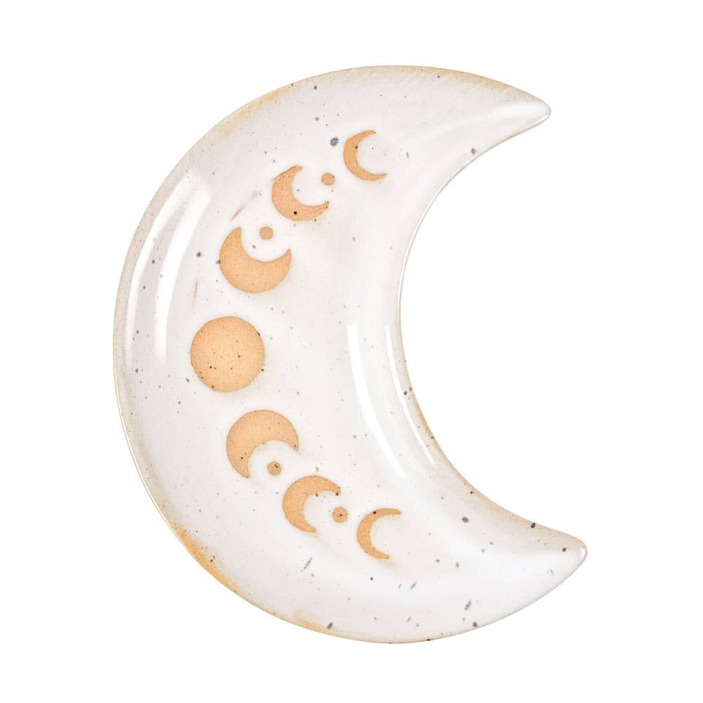 12cm Moon Phase Crescent Ceramic Trinket Tray - Spiral Circle