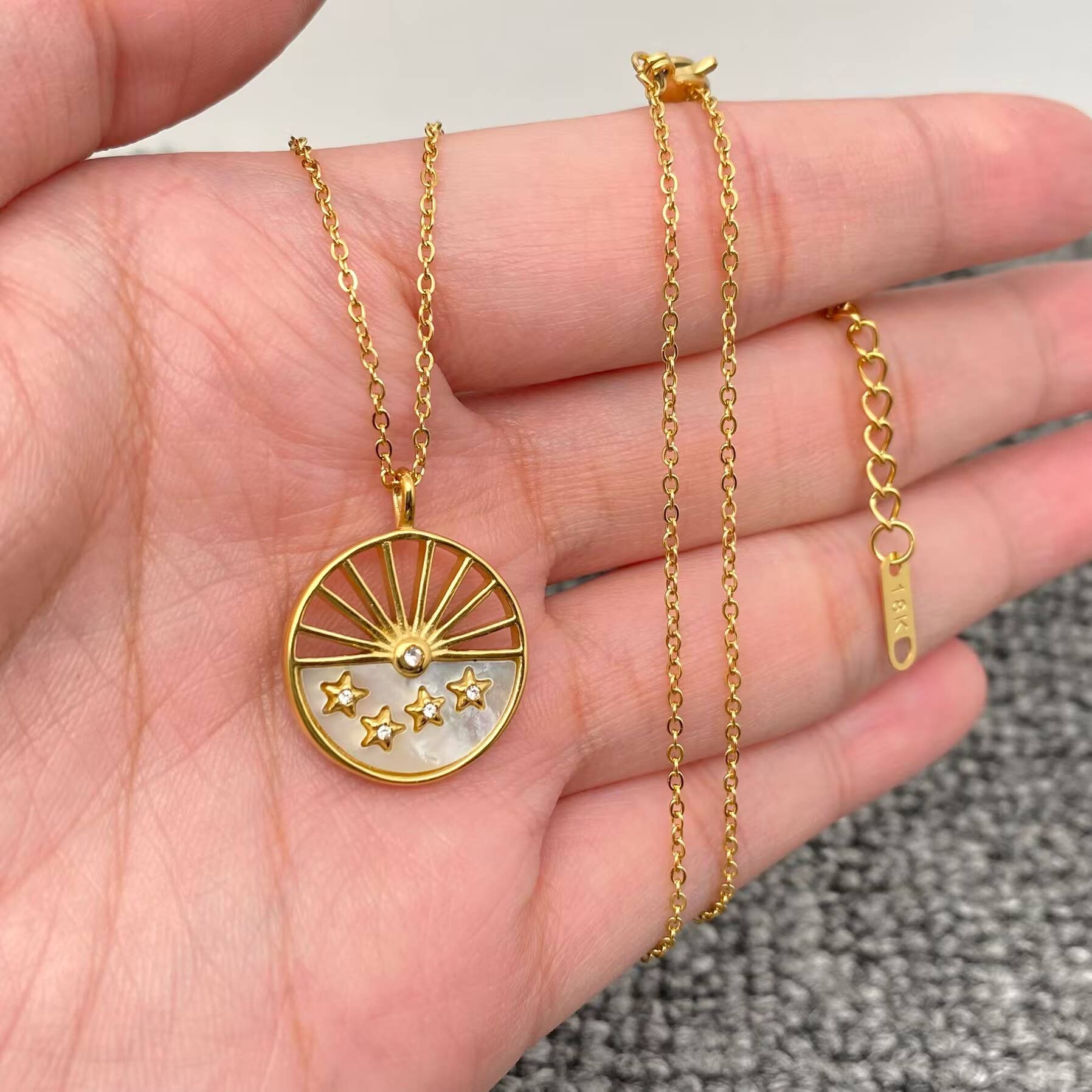 18K Gold - plated S.Steel Star Sun Charm Necklace - FGS/MS - Spiral Circle