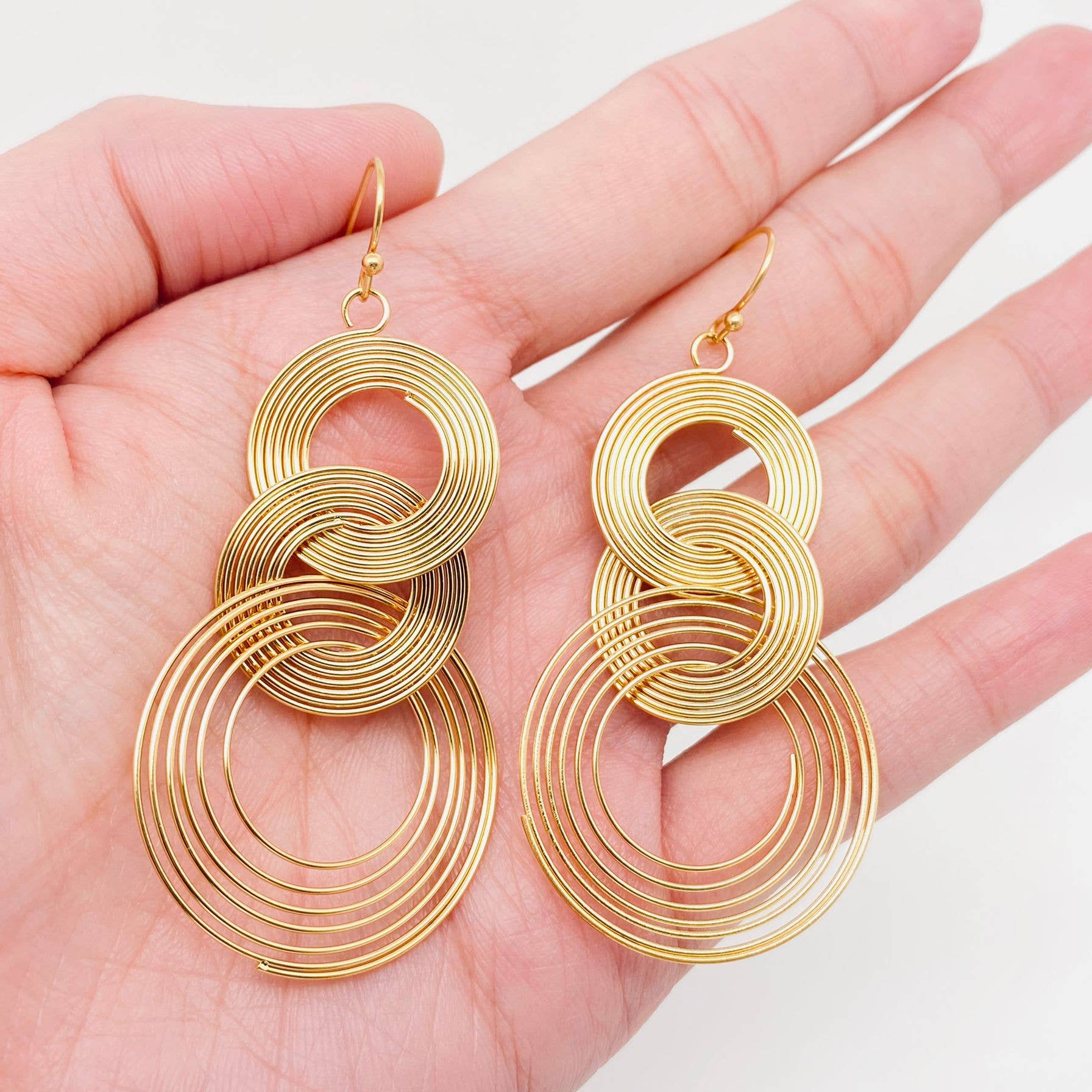 3 Circles 18K Gold Plated Stainless Steel Earrings - FGS - Spiral Circle