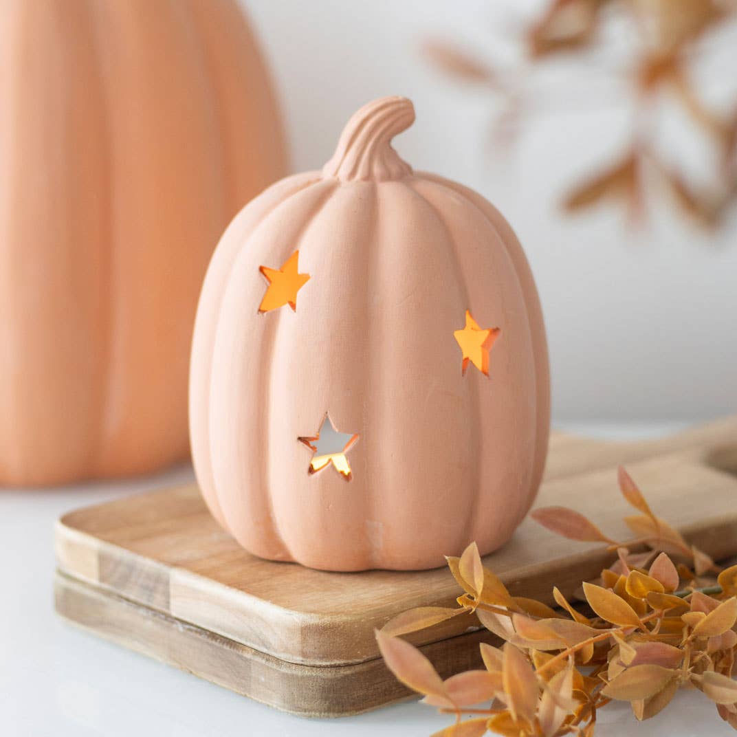 9cm Terracotta Fall and Halloween Pumpkin Tealight Holder - Spiral Circle