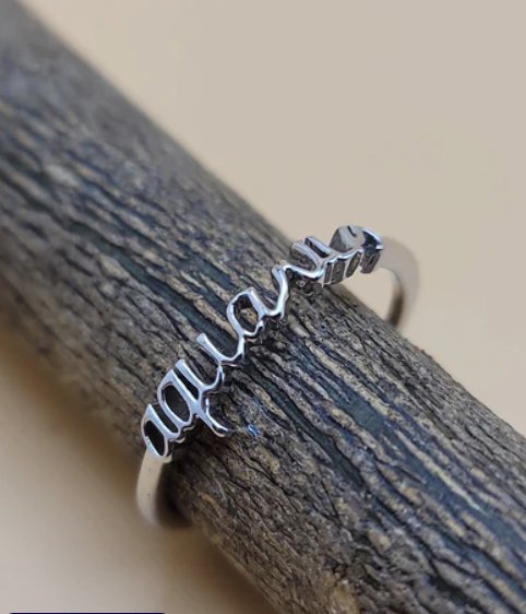 Aquarius | Zodiac Cursive Ring | Brass & Sterling Silver - Spiral Circle