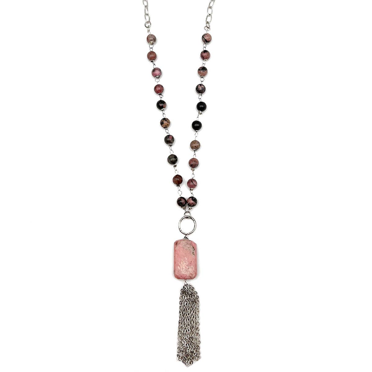 Banjara Semi - Precious Stone Necklace | Rhodonite & Pink Opal - Spiral Circle