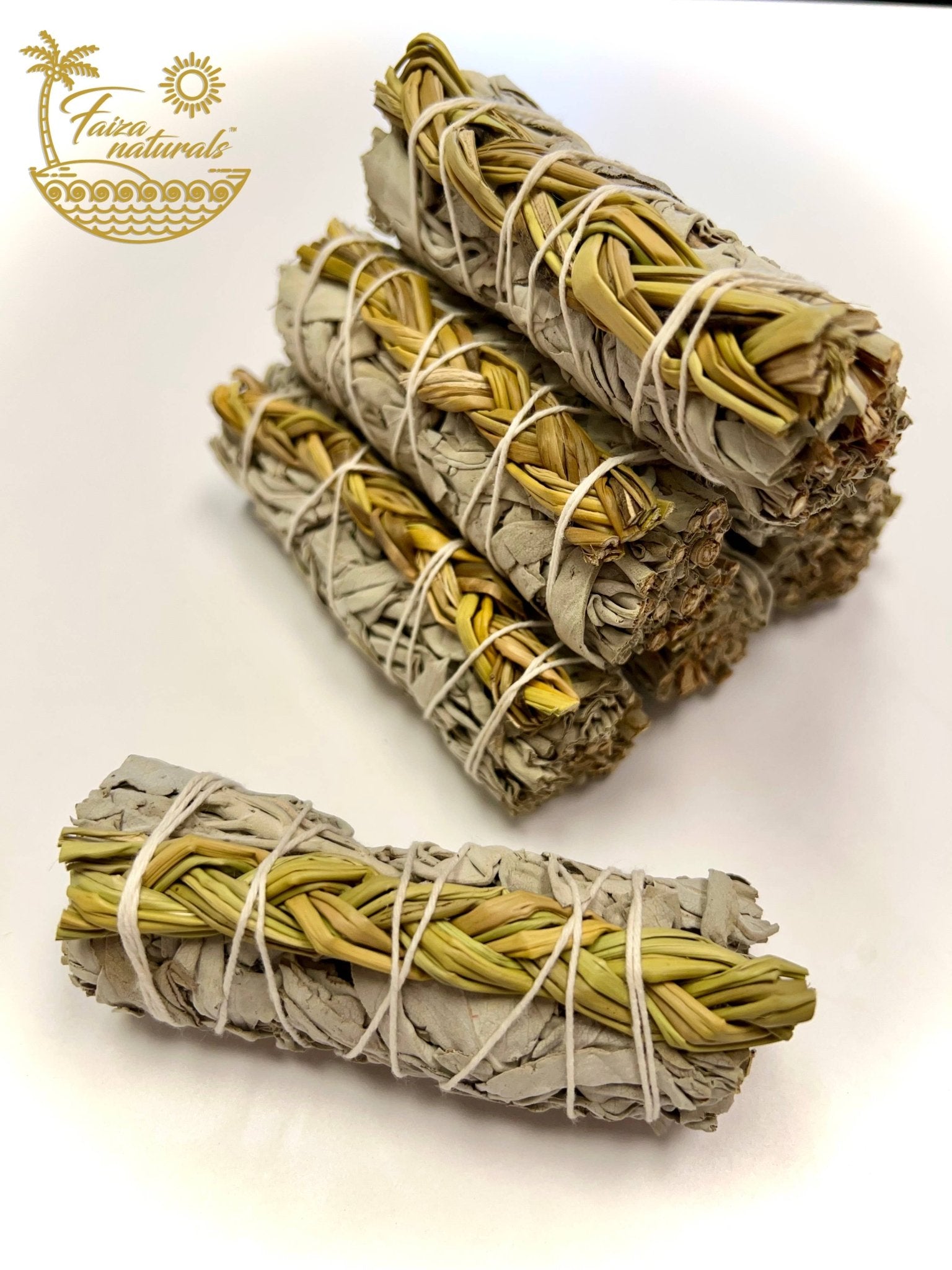 Braided Sweetgrass with White Sage Bundle - Spiral Circle