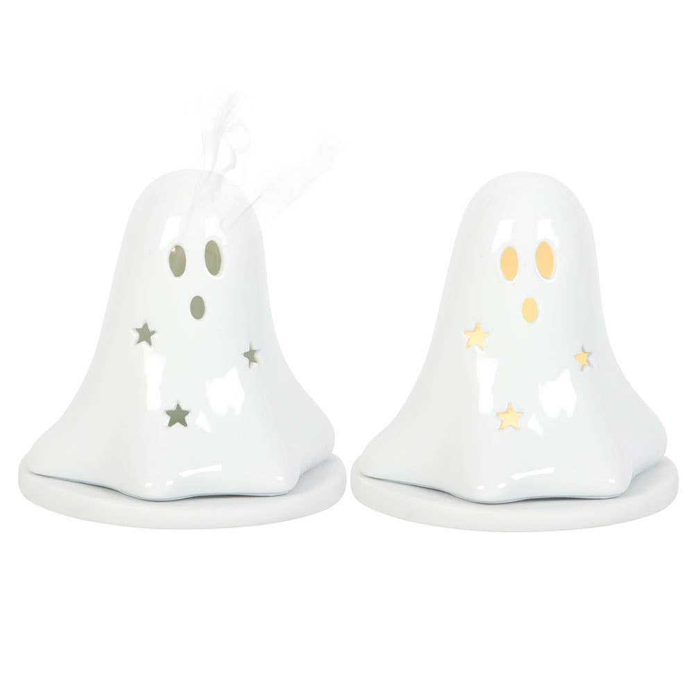 Ceramic Halloween Ghost Tealight and Incense Cone Holder - Spiral Circle