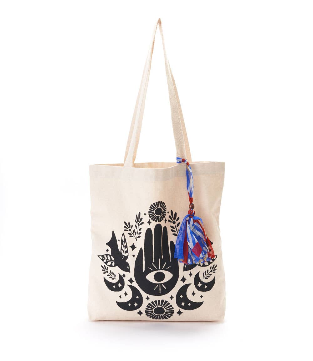 Chahna Tassel Tote - Hamsa - Spiral Circle