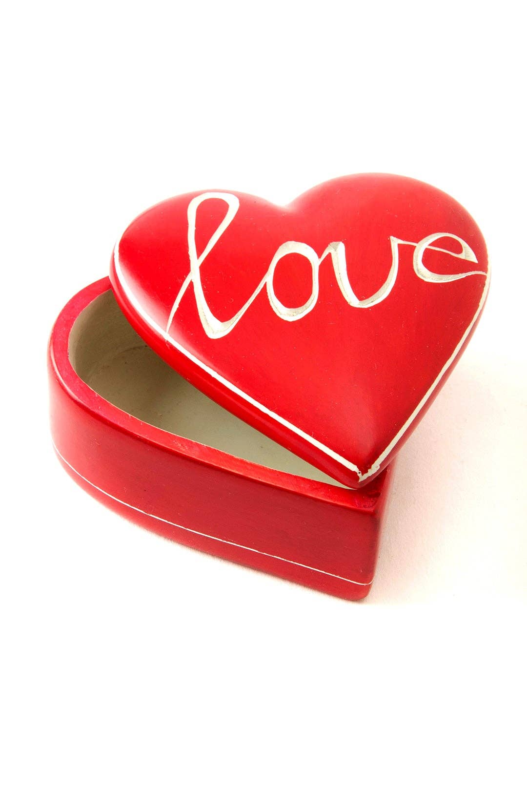 Cursive Love Red Soapstone Heart Box - Spiral Circle