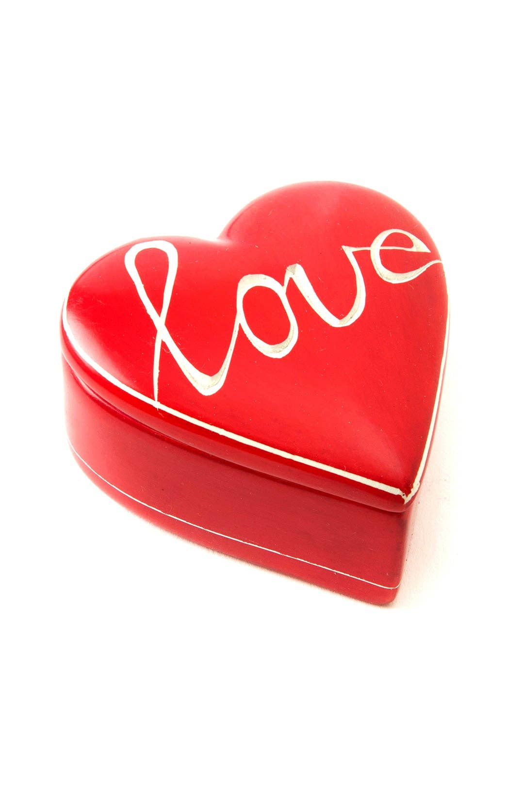 Cursive Love Red Soapstone Heart Box - Spiral Circle