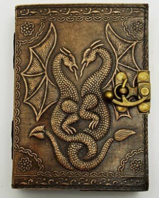 Double Dragon Antique Finish Embossed Leather Journal - Spiral Circle