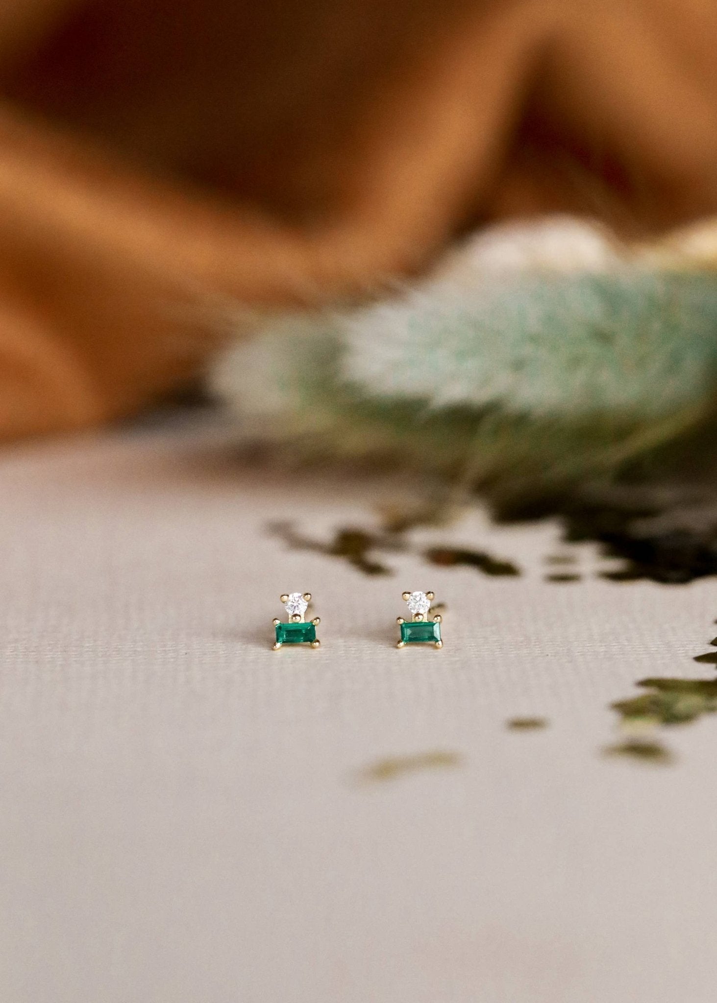 Emerald Double Stack Stud Earrings - Spiral Circle