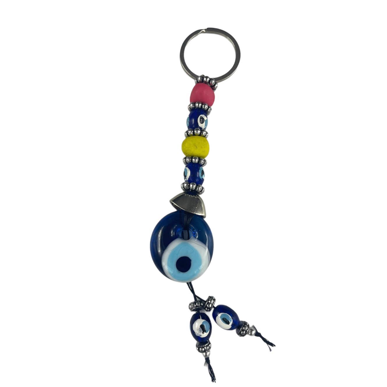 Evil Eye Keychain with Colorful Beads: Handmade Protection  - Spiral Circle