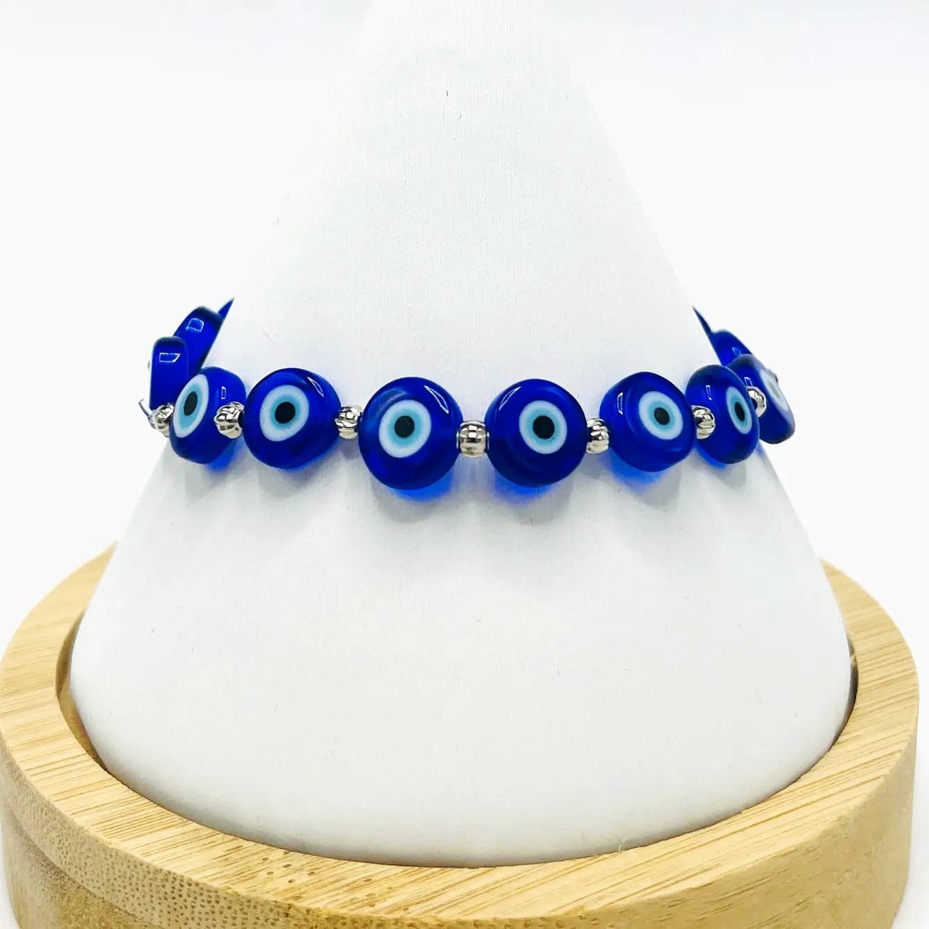 Flat Evil Eye Stone Bracelet: 4 Colors, Handmade in Turkey - Spiral Circle