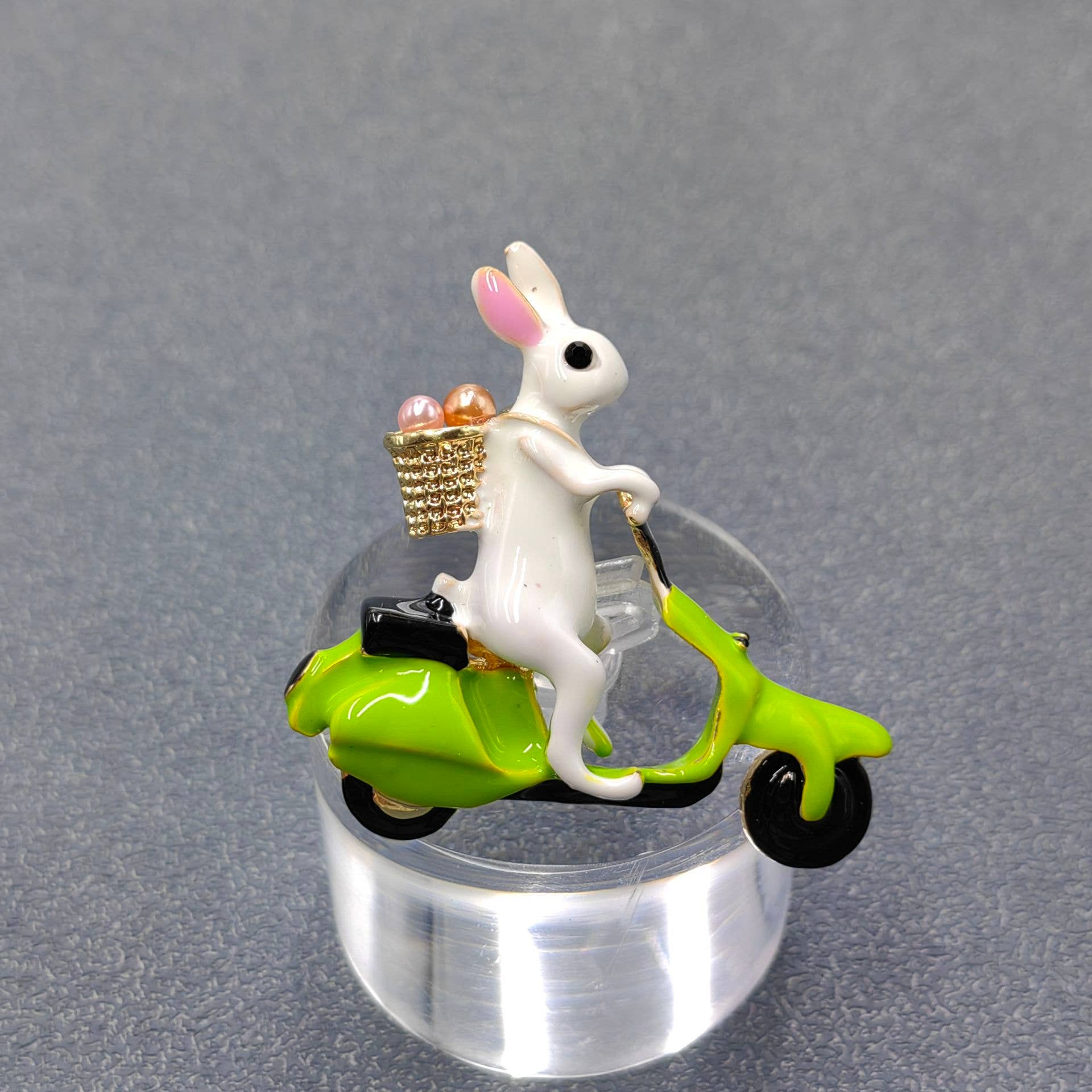 Funny Enamel Rabbit Riding Motorcycle Brooch - Spiral Circle