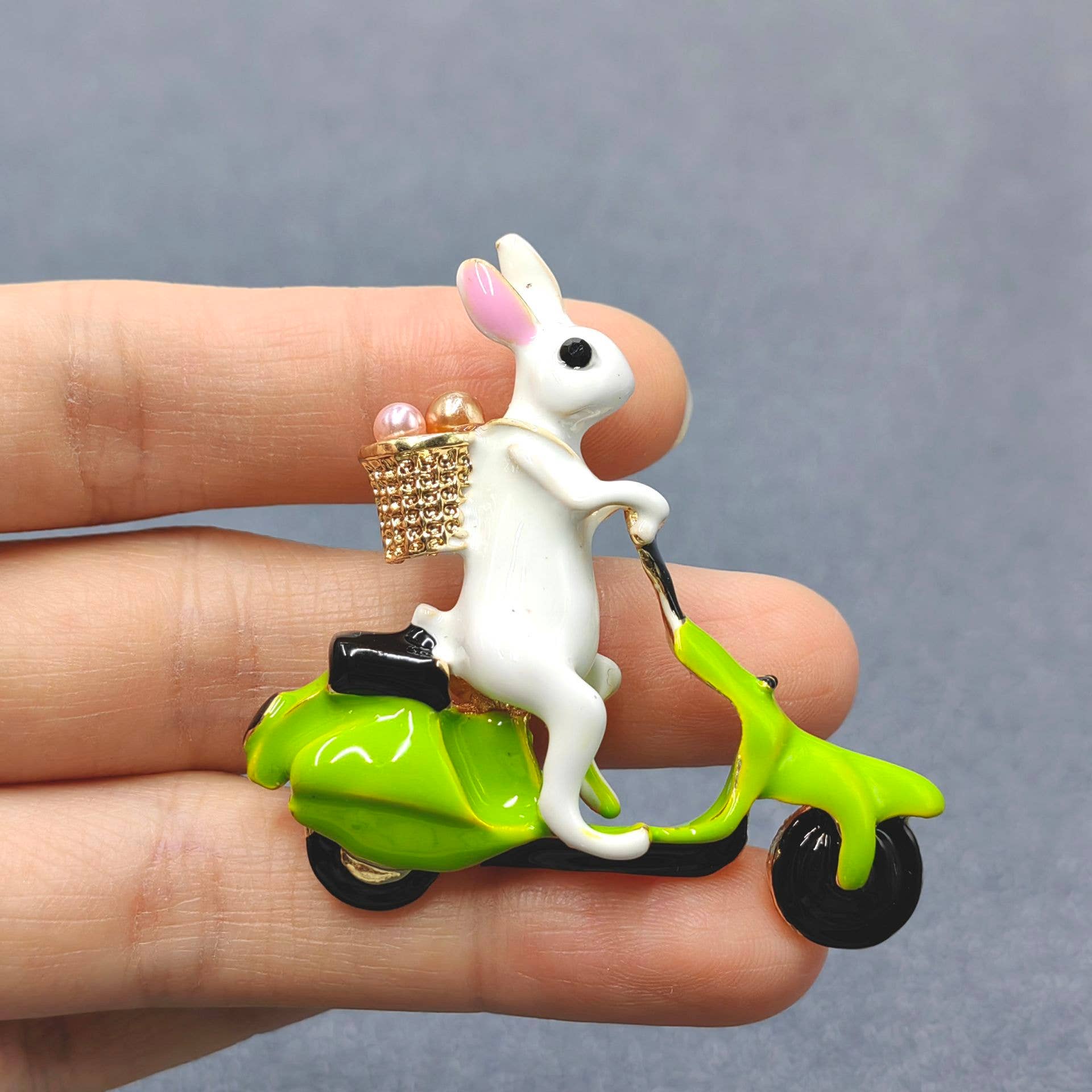 Funny Enamel Rabbit Riding Motorcycle Brooch - Spiral Circle