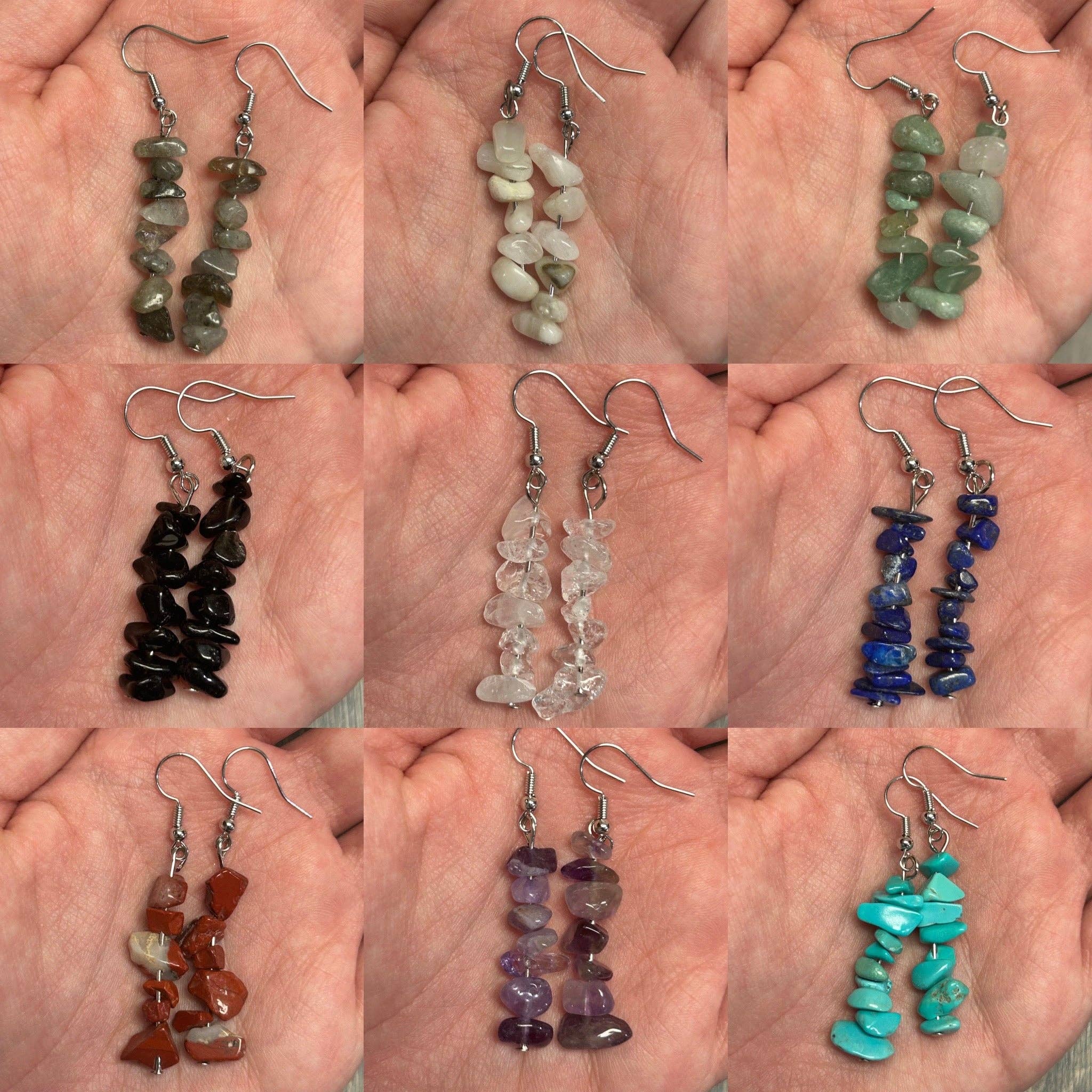 Gemstone Chip Earrings - Spiral Circle