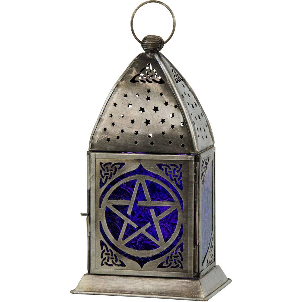 Glass & Metal Lantern Pentacle Cobalt & Purple (Each) - Spiral Circle