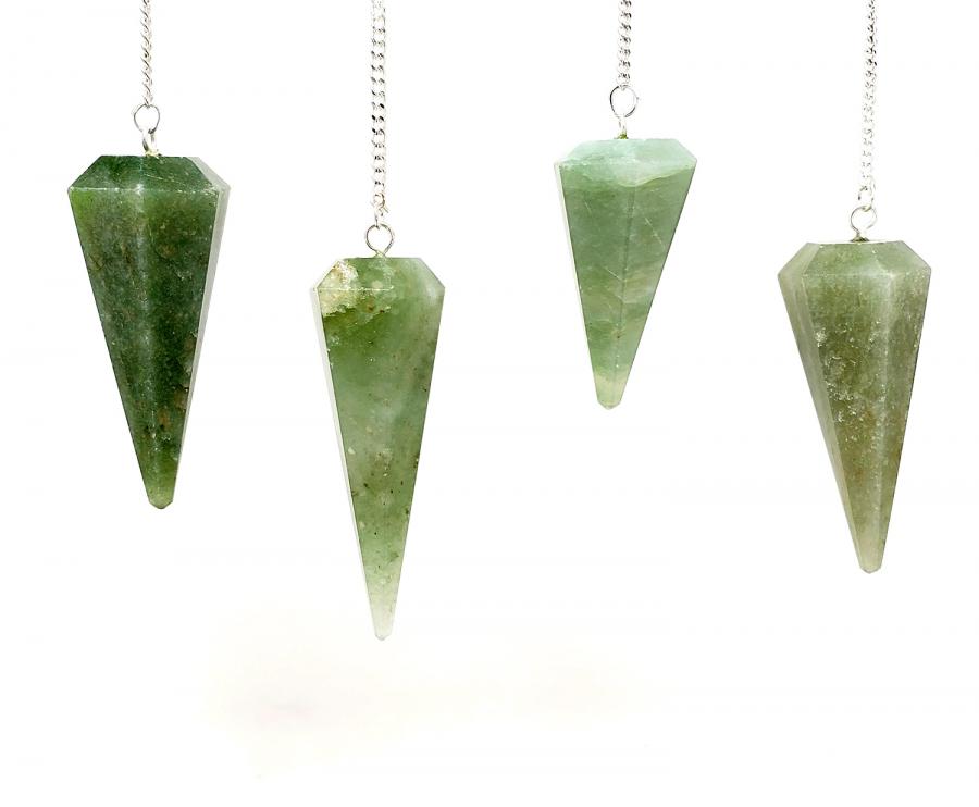 Green Aventurine Pendulum with Chain - Spiral Circle