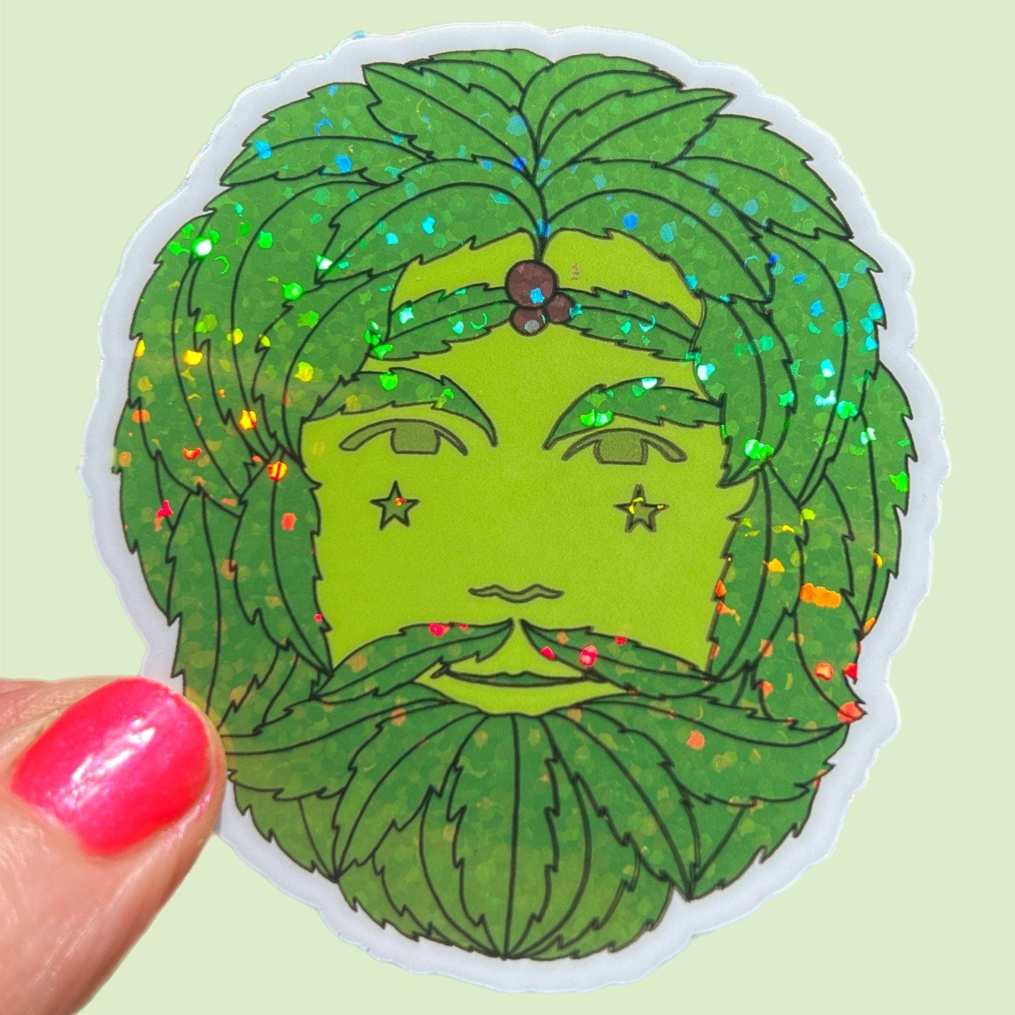 Green Man Glitter STICKER 3 Inch - Spiral Circle