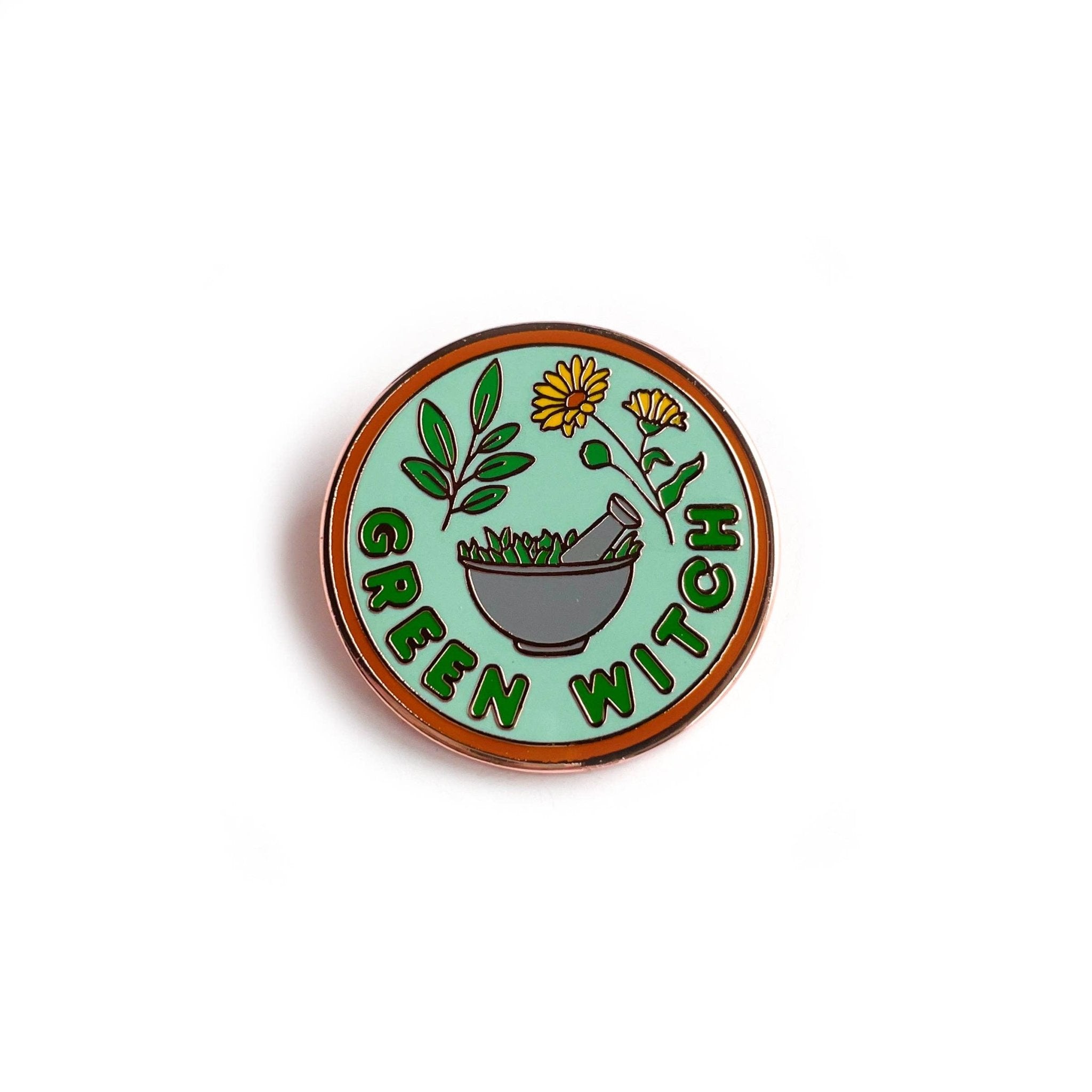 Green Witch Enamel Pin - Spiral Circle