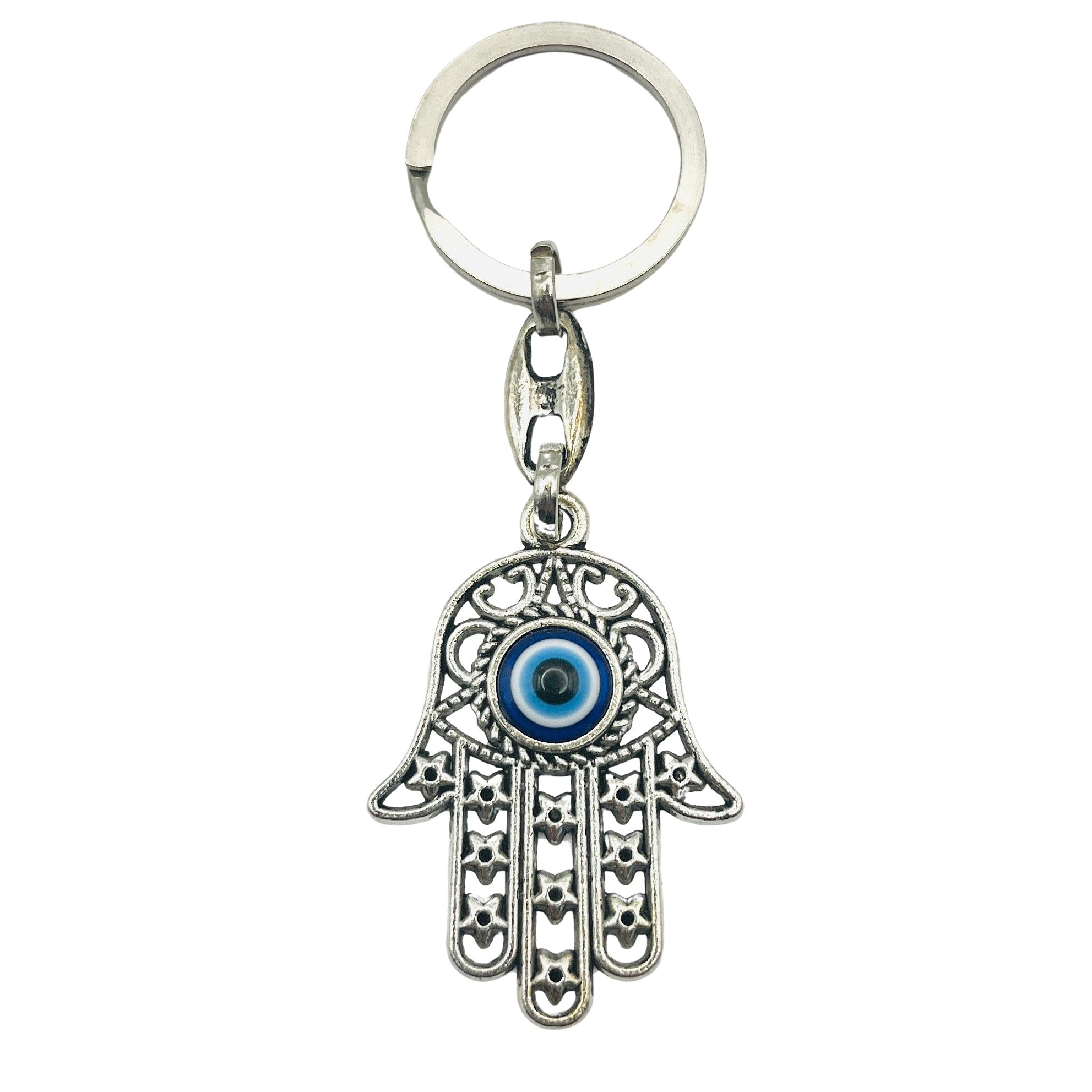 Hamsa Hand Evil Eye Keychain: Protection & Style - Spiral Circle