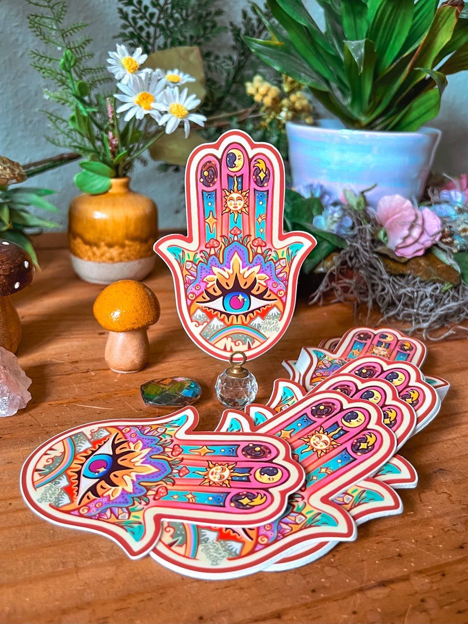 Hamsa Hand Sign - Sticker - Spiral Circle