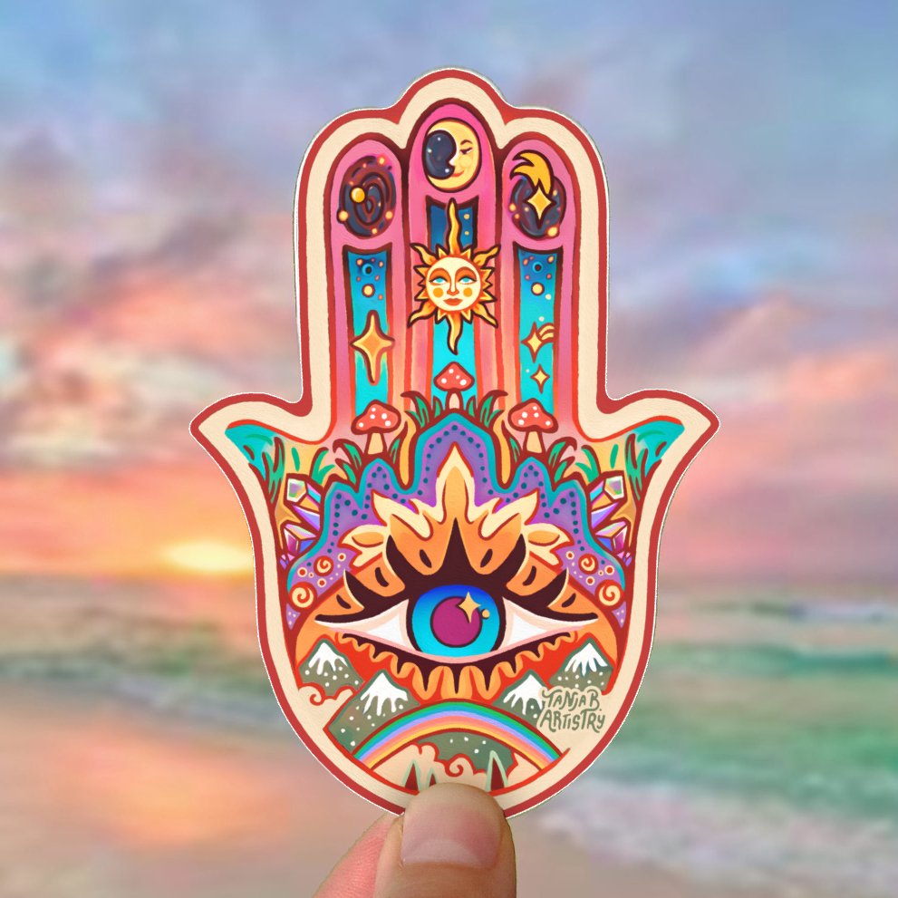 Hamsa Hand Sign - Sticker - Spiral Circle