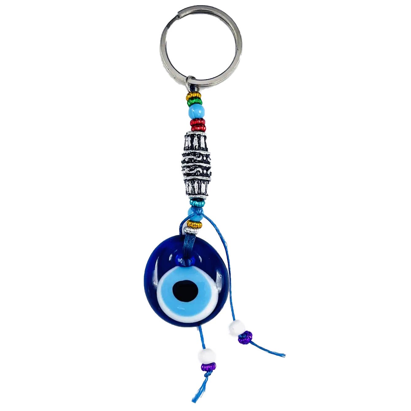 Handmade Navy Glass Evil Eye Keychain: Protective and Stylis - Spiral Circle