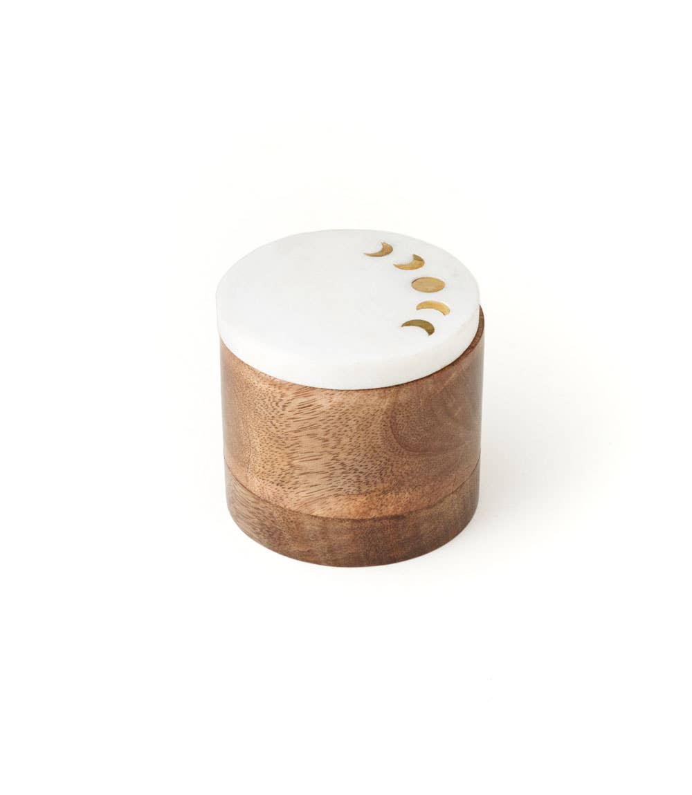 Indukala Keepsake Box - Marble, Mango Wood, Brass, Round - Spiral Circle