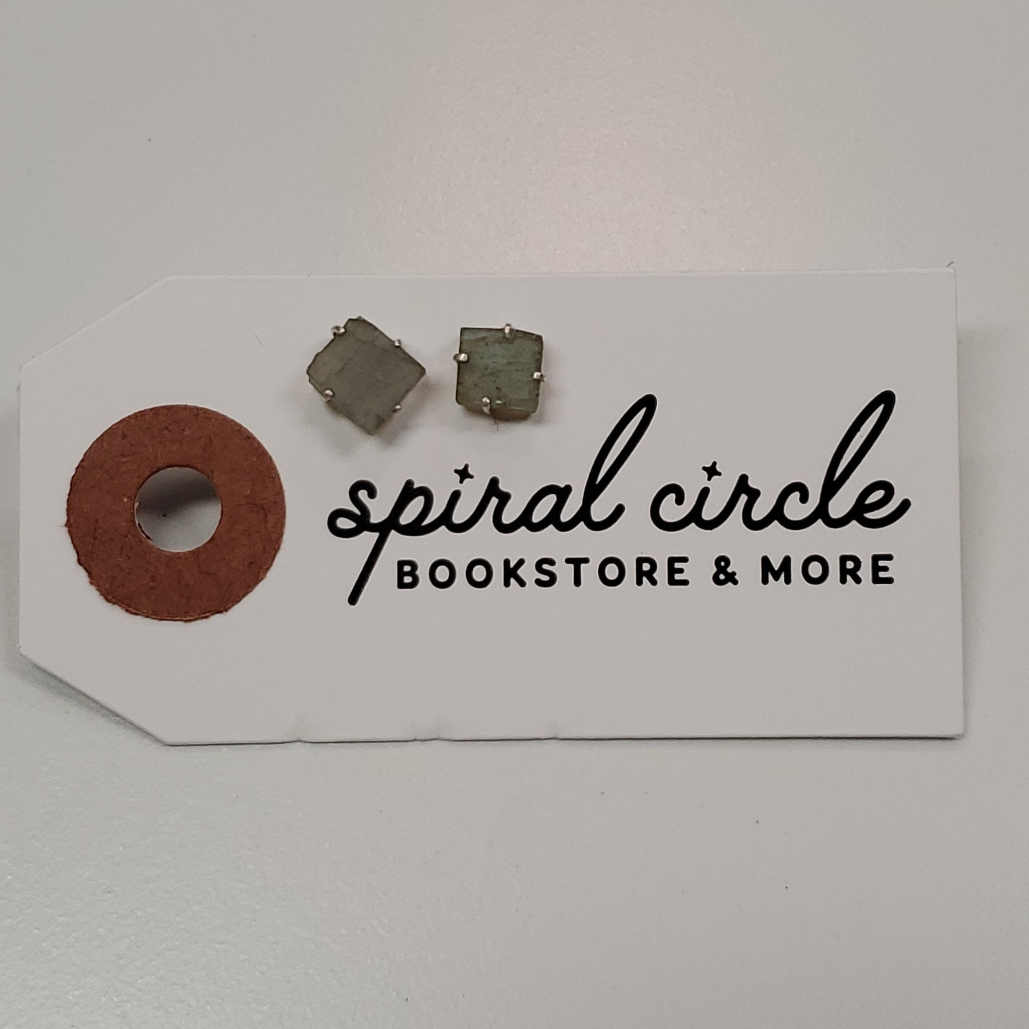 Labradorite Raw Square Stud Earrings - Spiral Circle