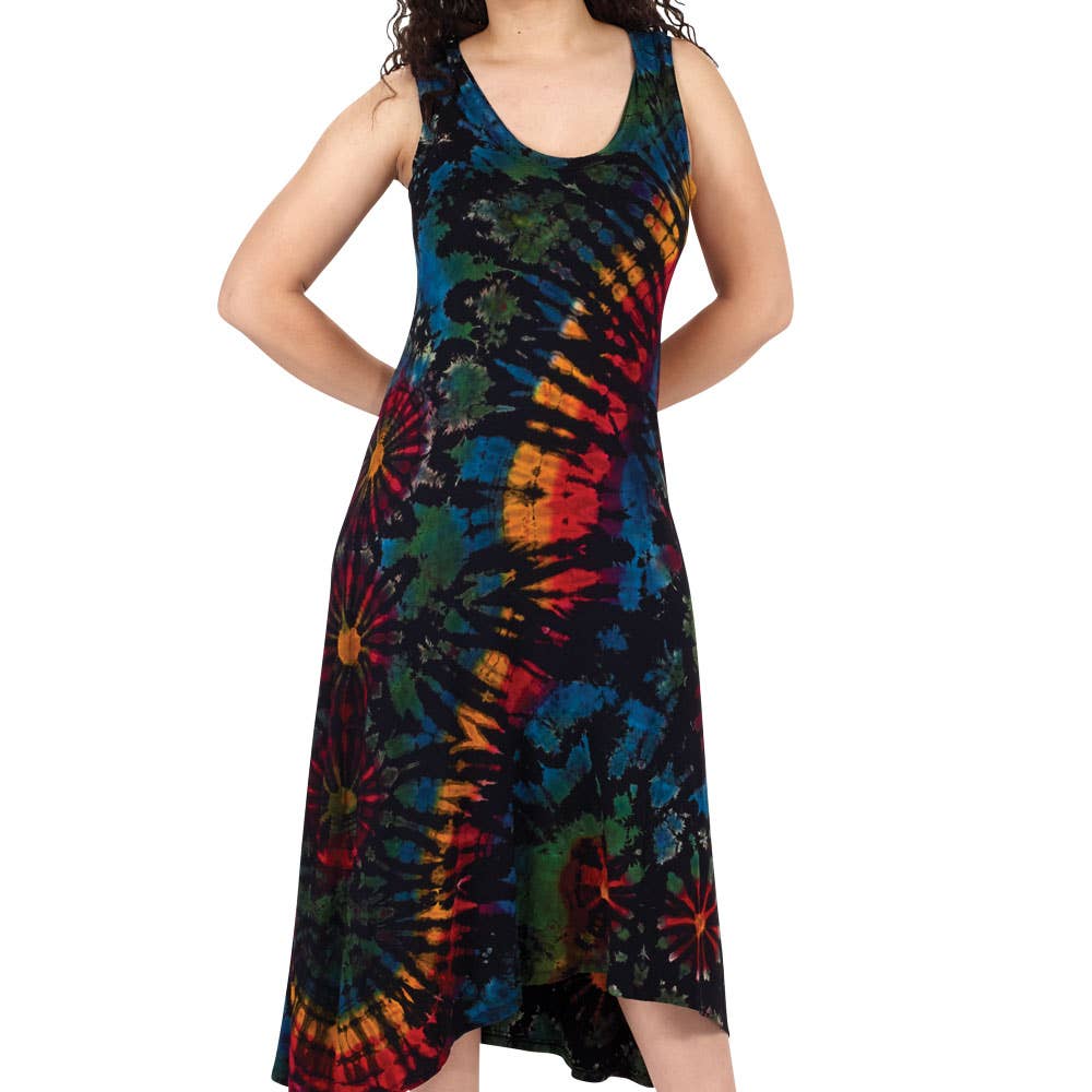 Long Tie Dye Tank Dress - Spiral Circle