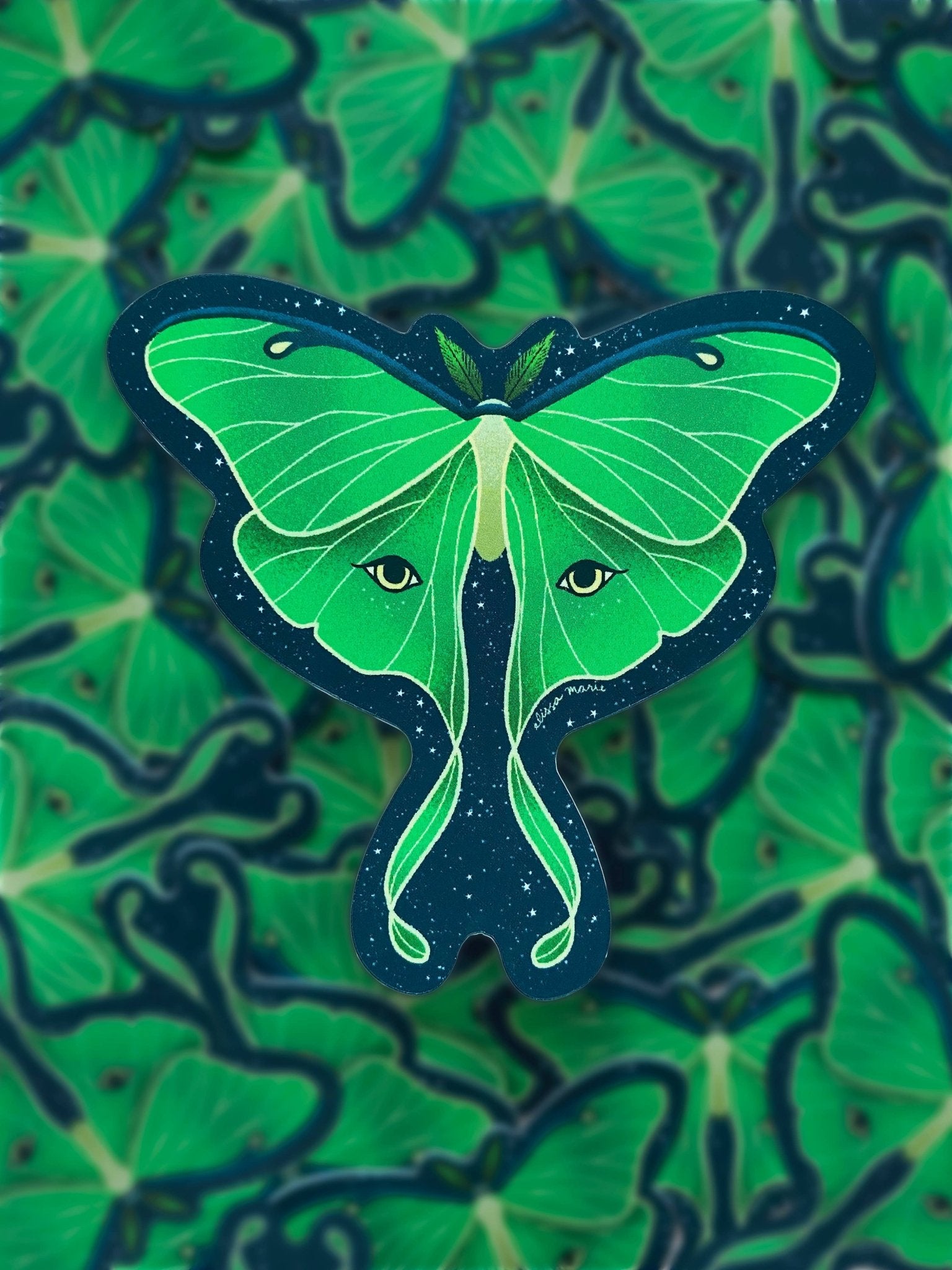 Luna Moth Matte Sticker - Spiral Circle