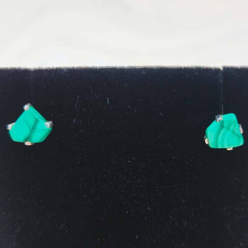 Malachite Polished Stud Earrings | Sterling Silver - Spiral Circle