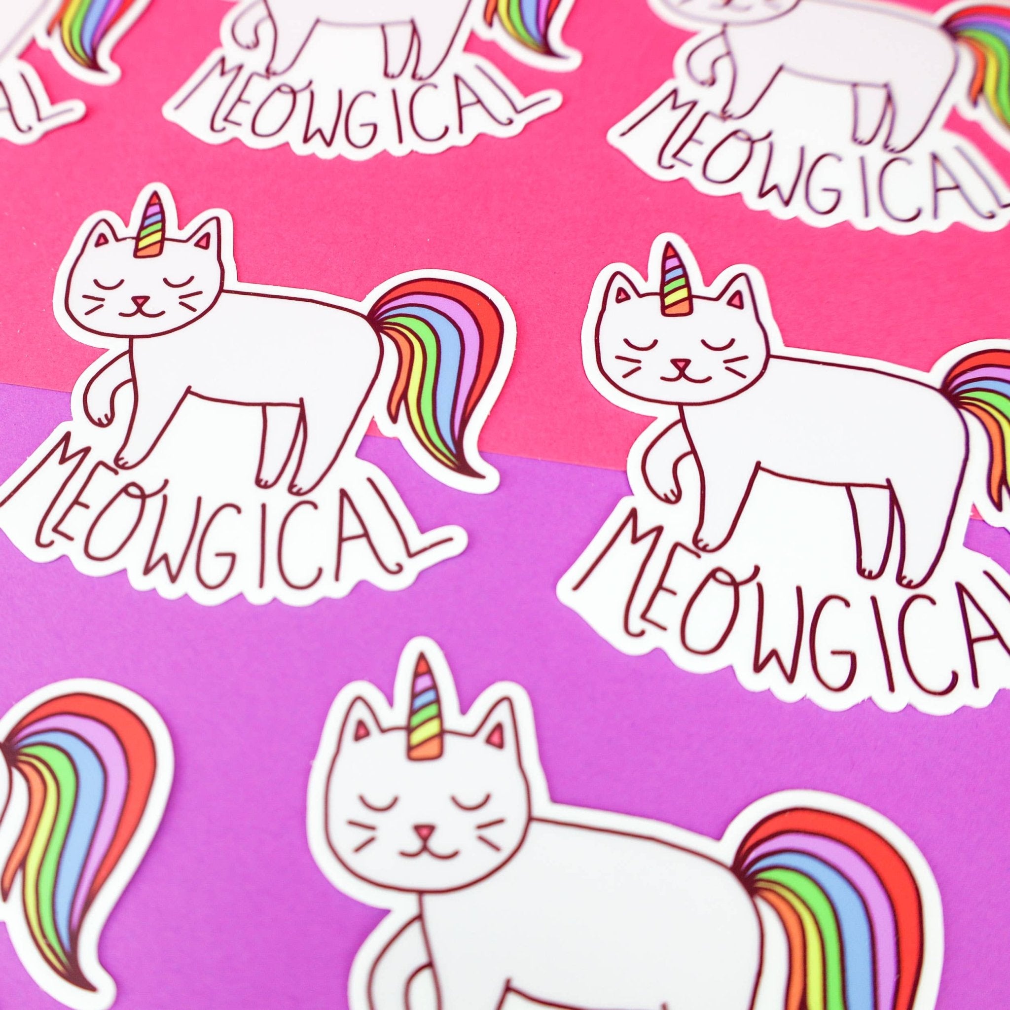 Meowgical Magical Cat Rainbow Colorful Vinyl Sticker - Spiral Circle