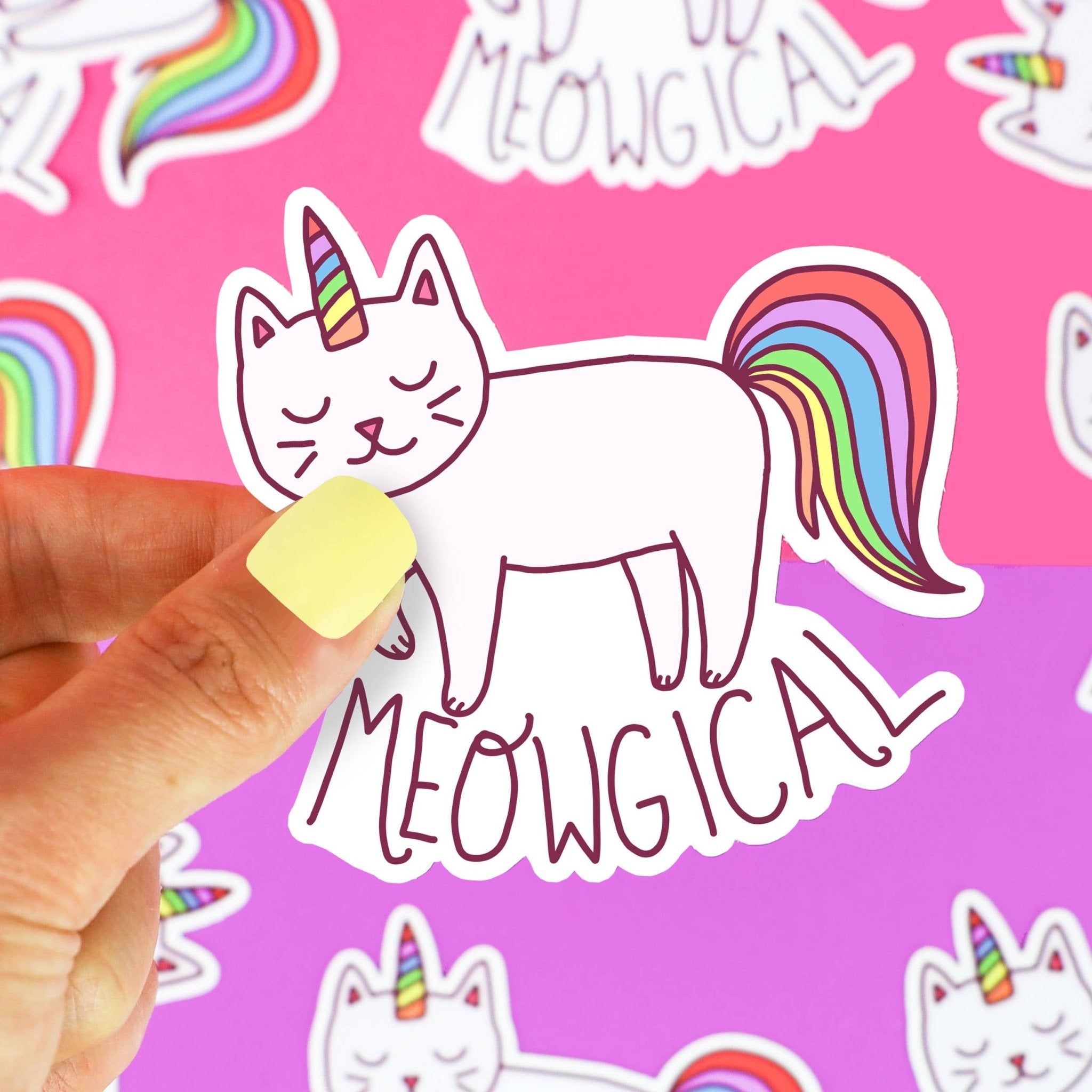 Meowgical Magical Cat Rainbow Colorful Vinyl Sticker - Spiral Circle