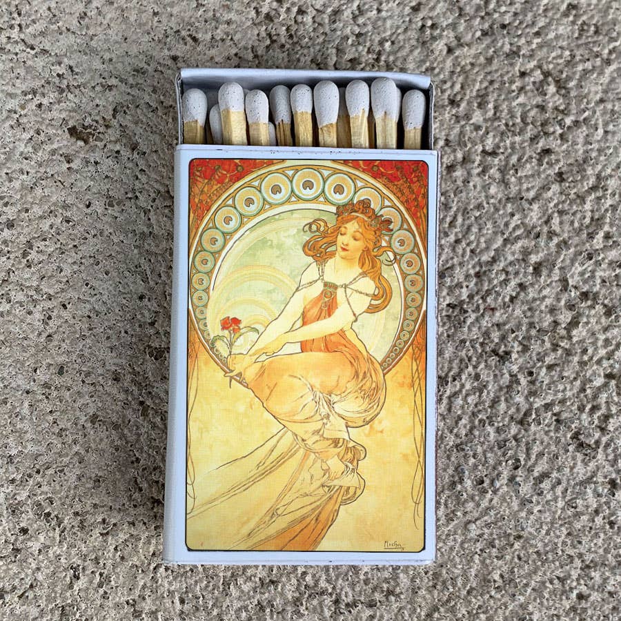 Mucha Art Matchbox • Decorative Matches - Candle Acc - Spiral Circle