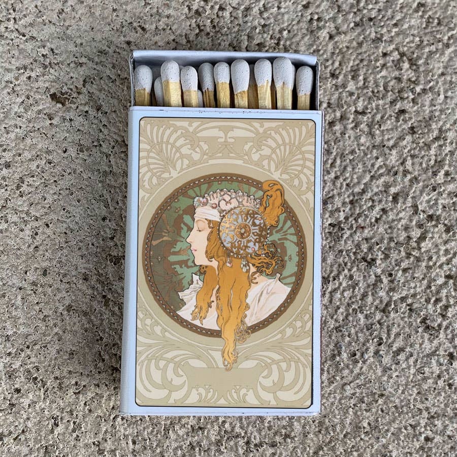 Mucha Byzantine Matchbox • Decorative Matches - Candle Acc - Spiral Circle