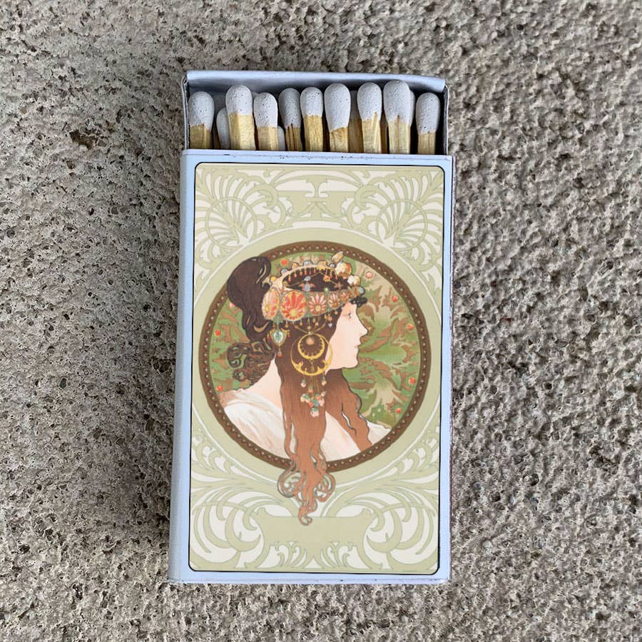 Mucha Byzantine Matchbox • Decorative Matches - Candle Acc - Spiral Circle