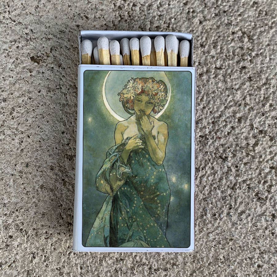 Mucha Claire de Lune Matchbox•Decorative Matches•Candle Acc - Spiral Circle