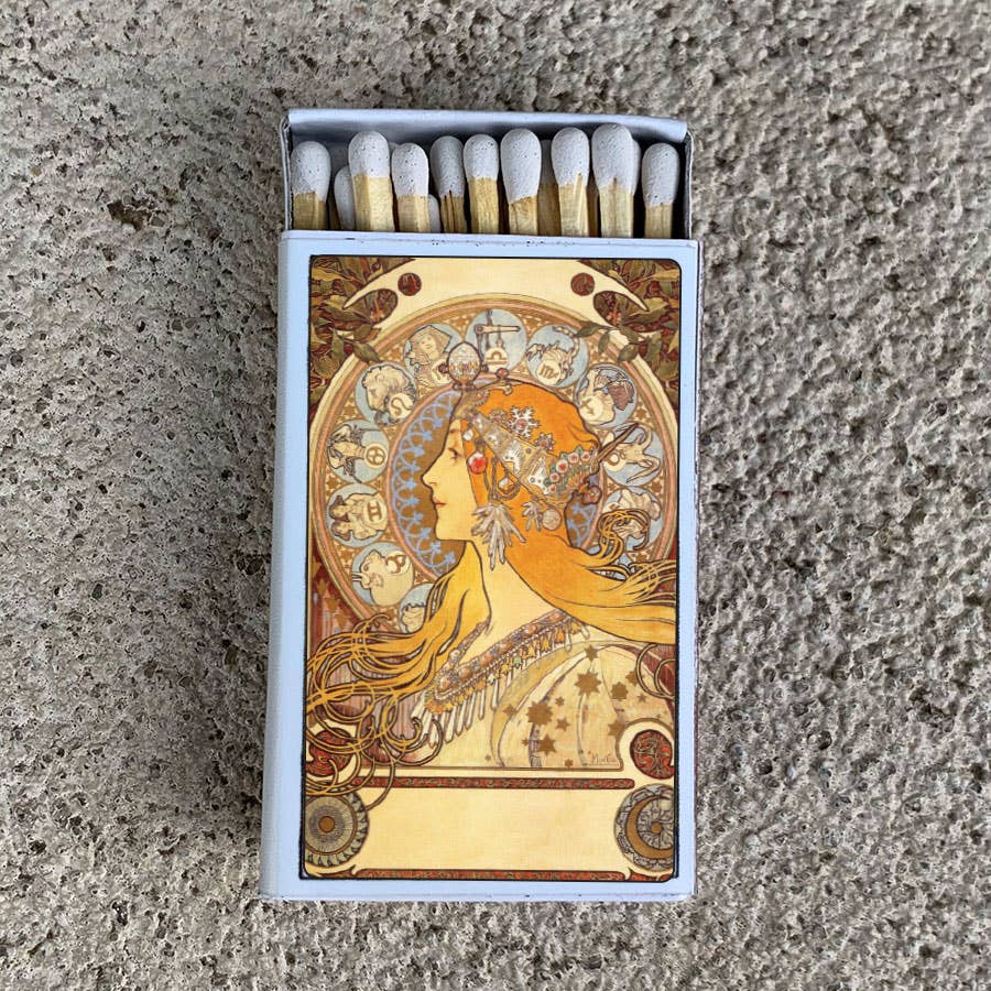 Mucha Zodiac Matchbox • Decorative Matches - Candle Acc - Spiral Circle