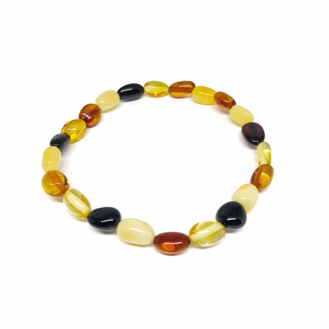 Multi Color Amber Small Stretch Bracelet - Spiral Circle