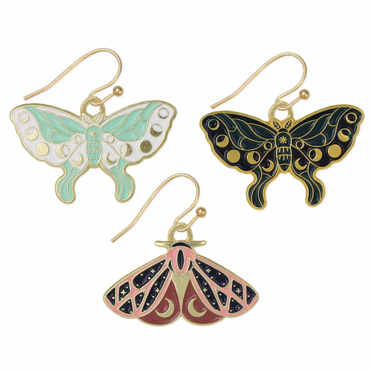 Mystical Moth Enamel Celestial Earrings - Spiral Circle