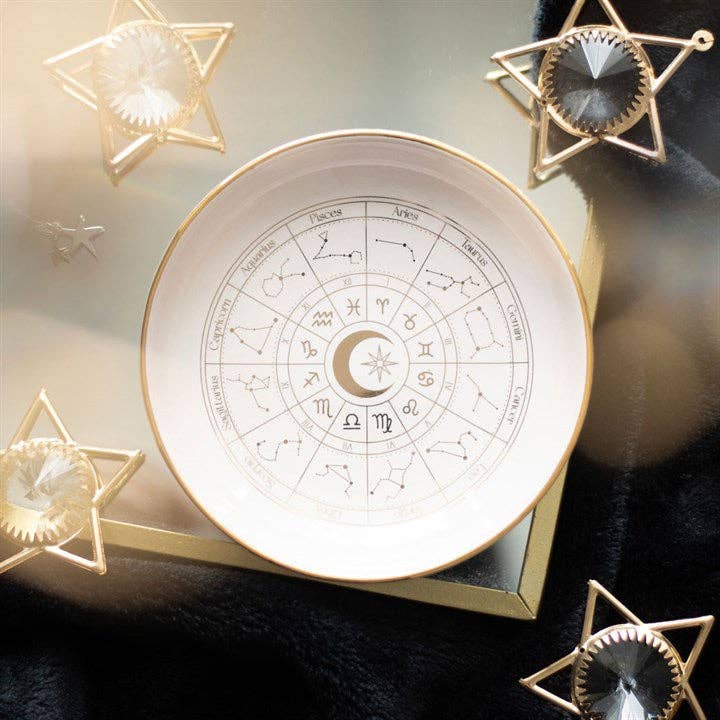 Off White Astrology Wheel Trinket Dish - Spiral Circle