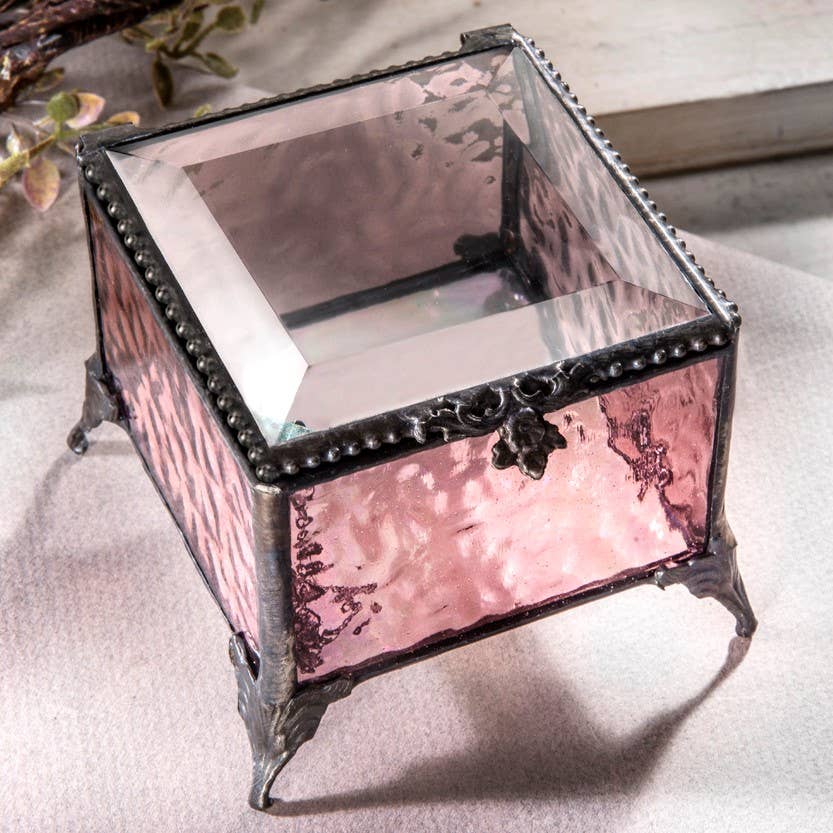 Pink Glass Jewelry Keepsake Trinket Box J Devlin Box 903 - Spiral Circle