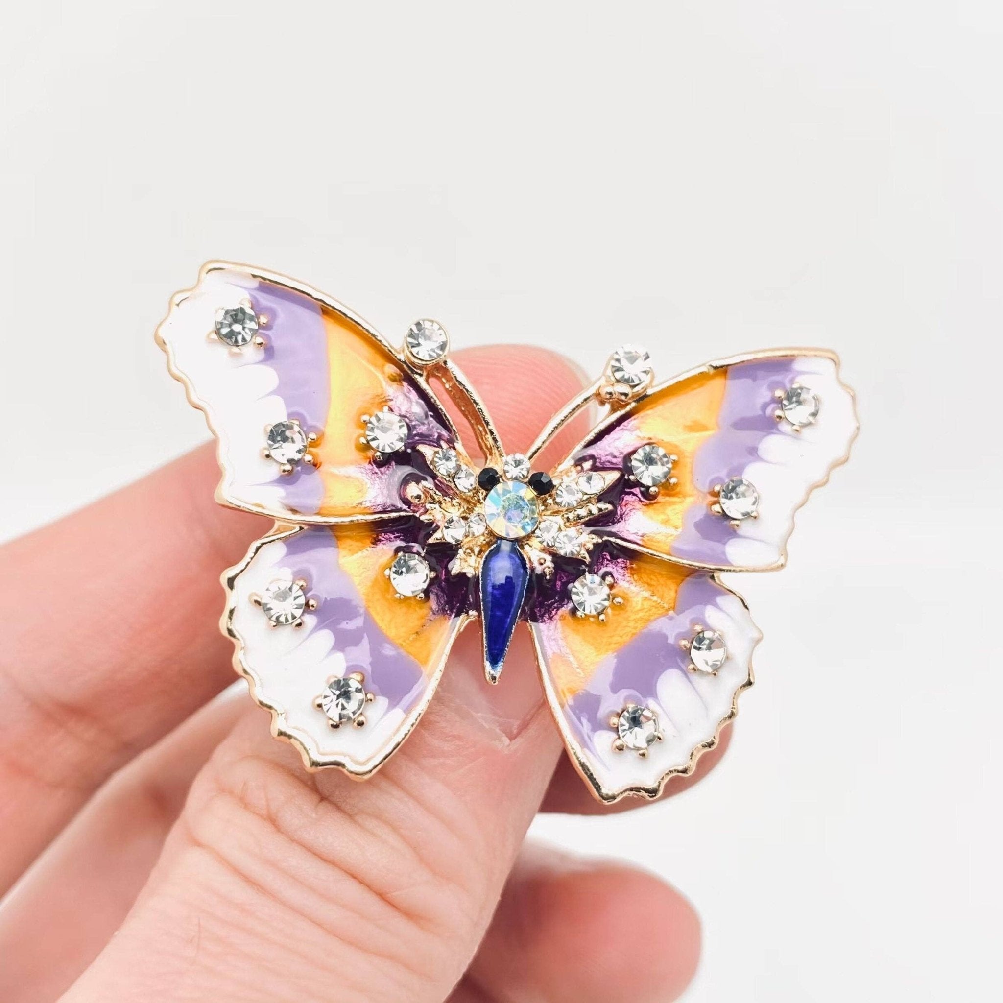 Rhinestone Enamel Butterfly Brooch Pin for Clothes - Spiral Circle