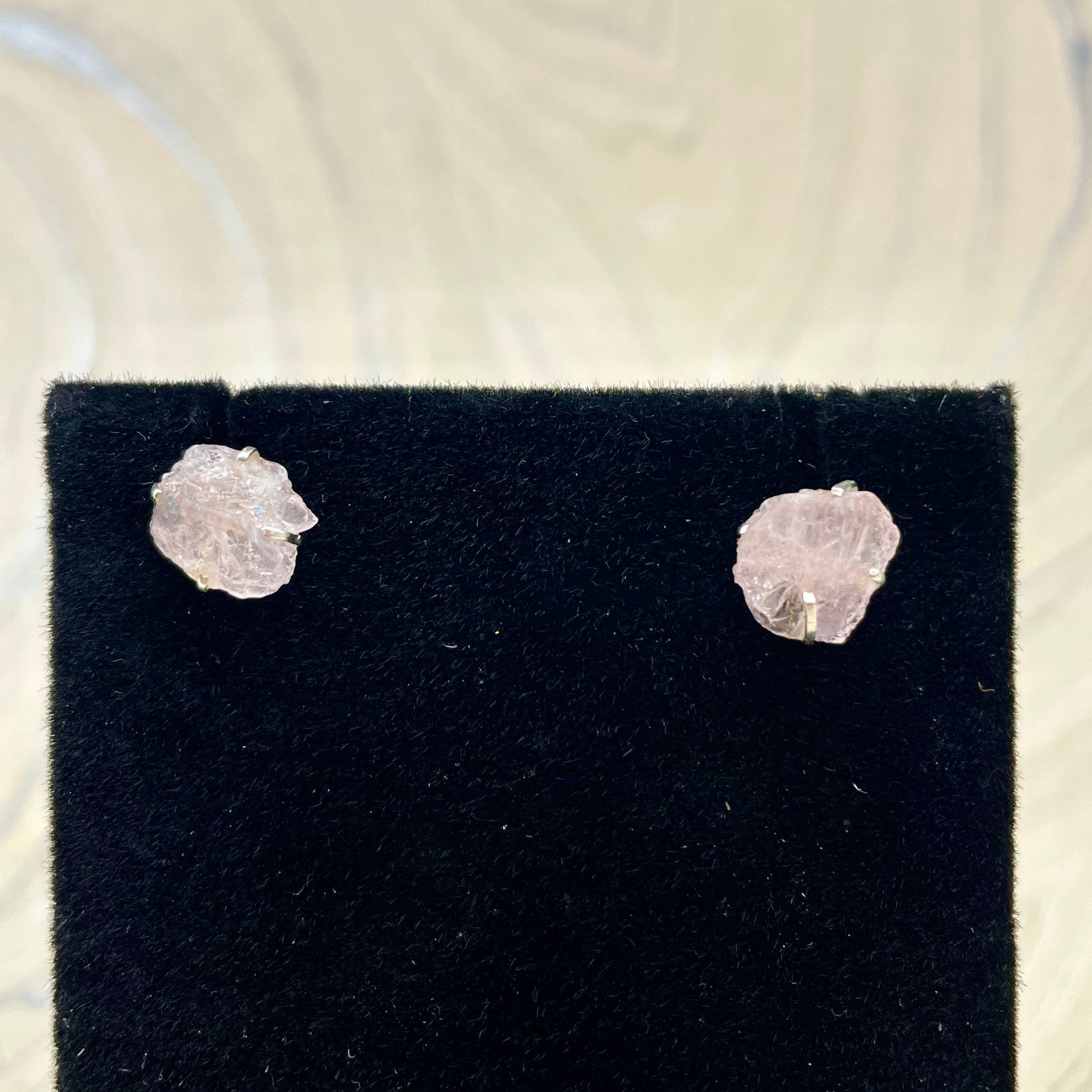 Rose Quartz Rough Stud Earrings | Sterling Silver - Spiral Circle