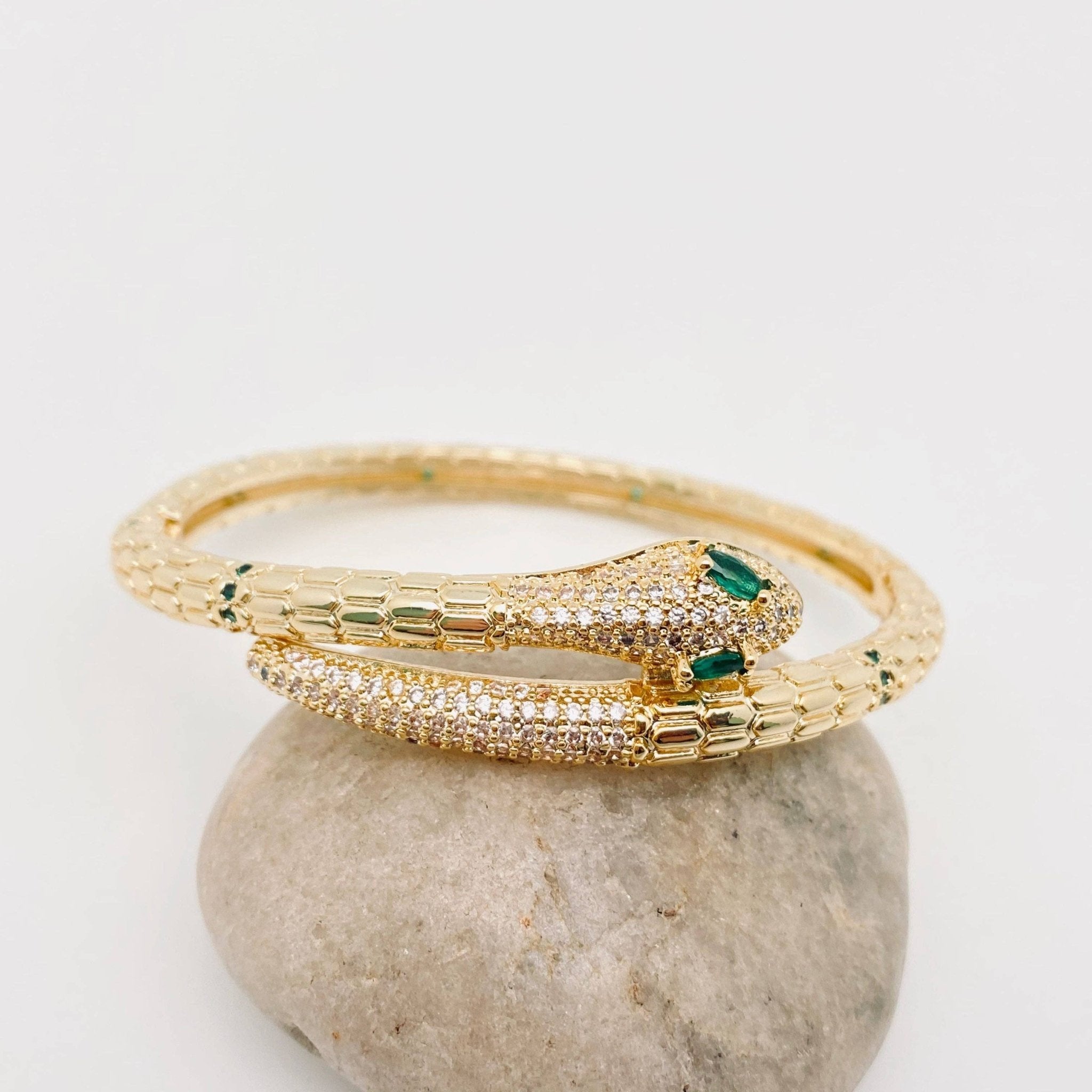 Snake Inlaid Cubic Zirconia Bangle Bracelet - Spiral Circle