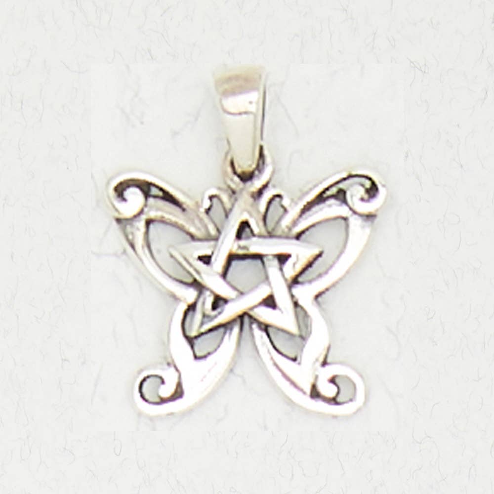 Sterling Silver Pendant - Butterfly Pentacle - Spiral Circle