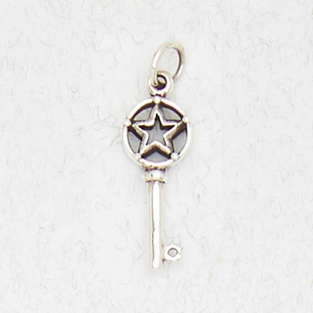 Sterling Silver Pendant - Small Key w pentacle. - Spiral Circle