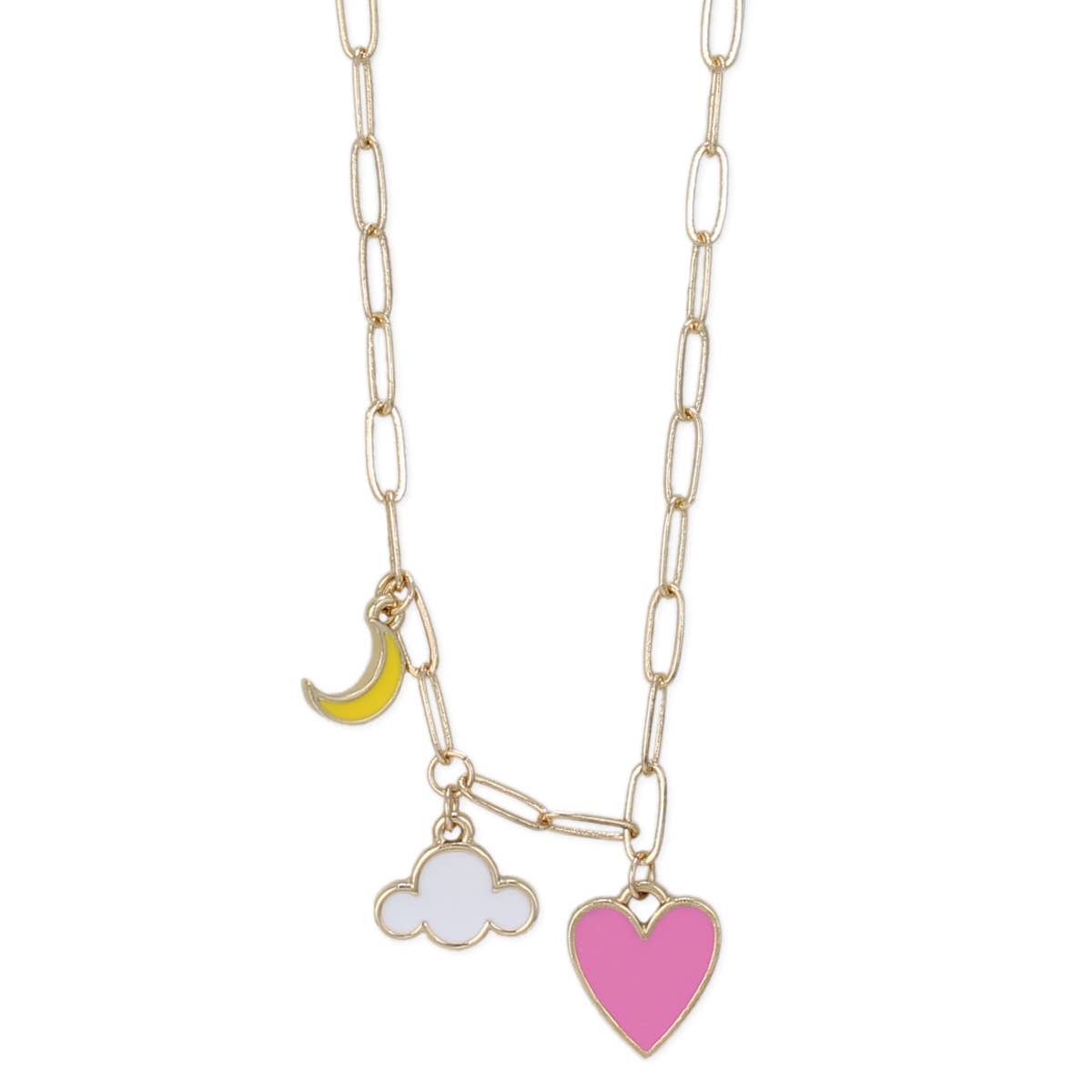 Sweet Dreams Moon Heart Charm Necklace - Spiral Circle