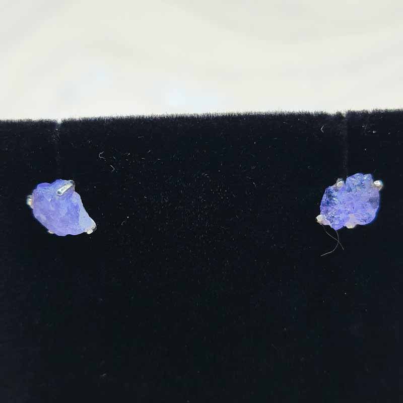 Tanzanite Rough Stud Earrings | Sterling Silver - Spiral Circle