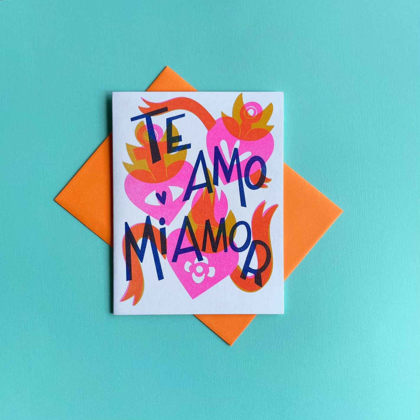 Te Amo Mi Amor, Love Spanish Risograph Card - Spiral Circle